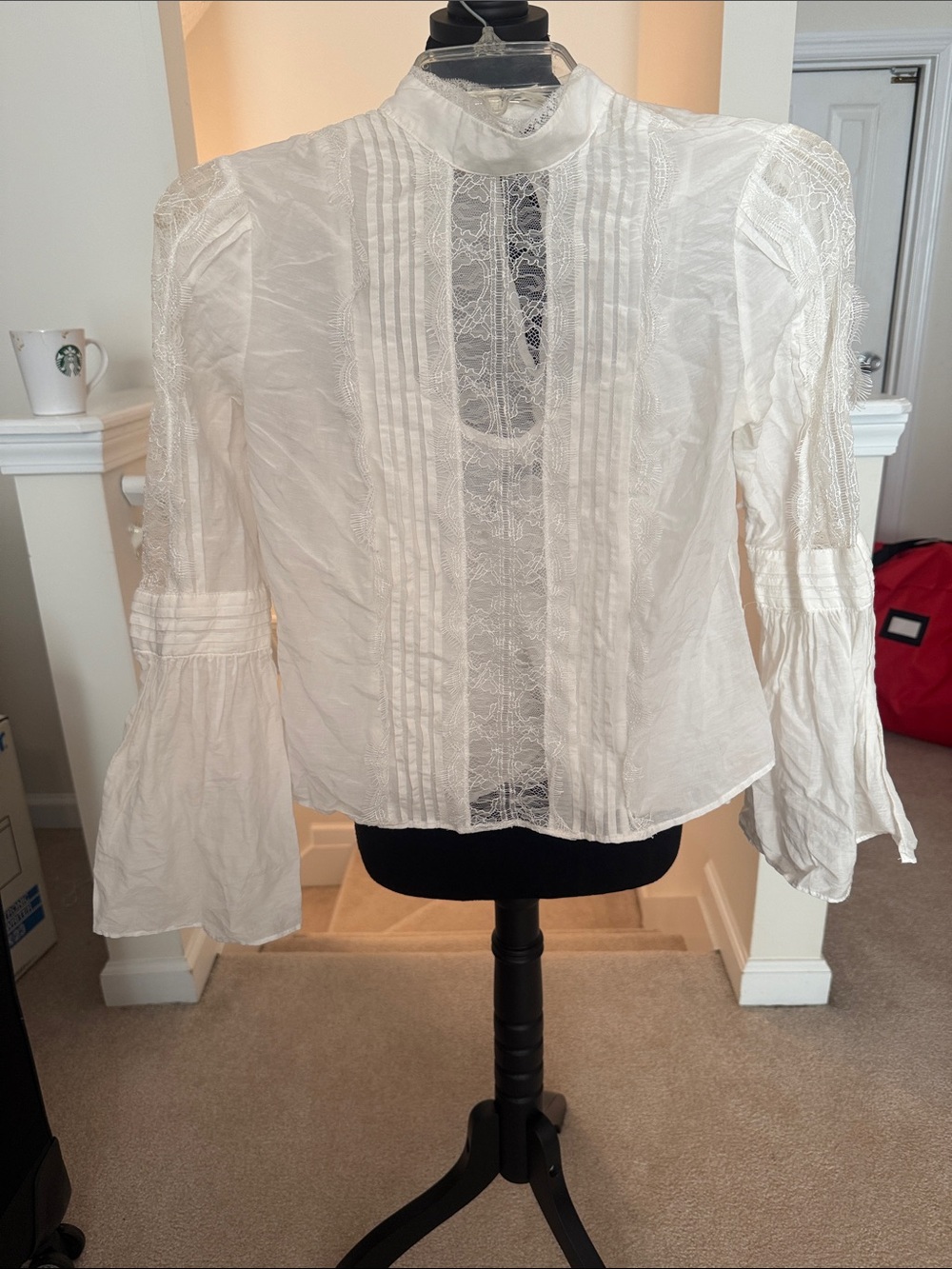 Women's White Lace Pintuck Victorian Blouse